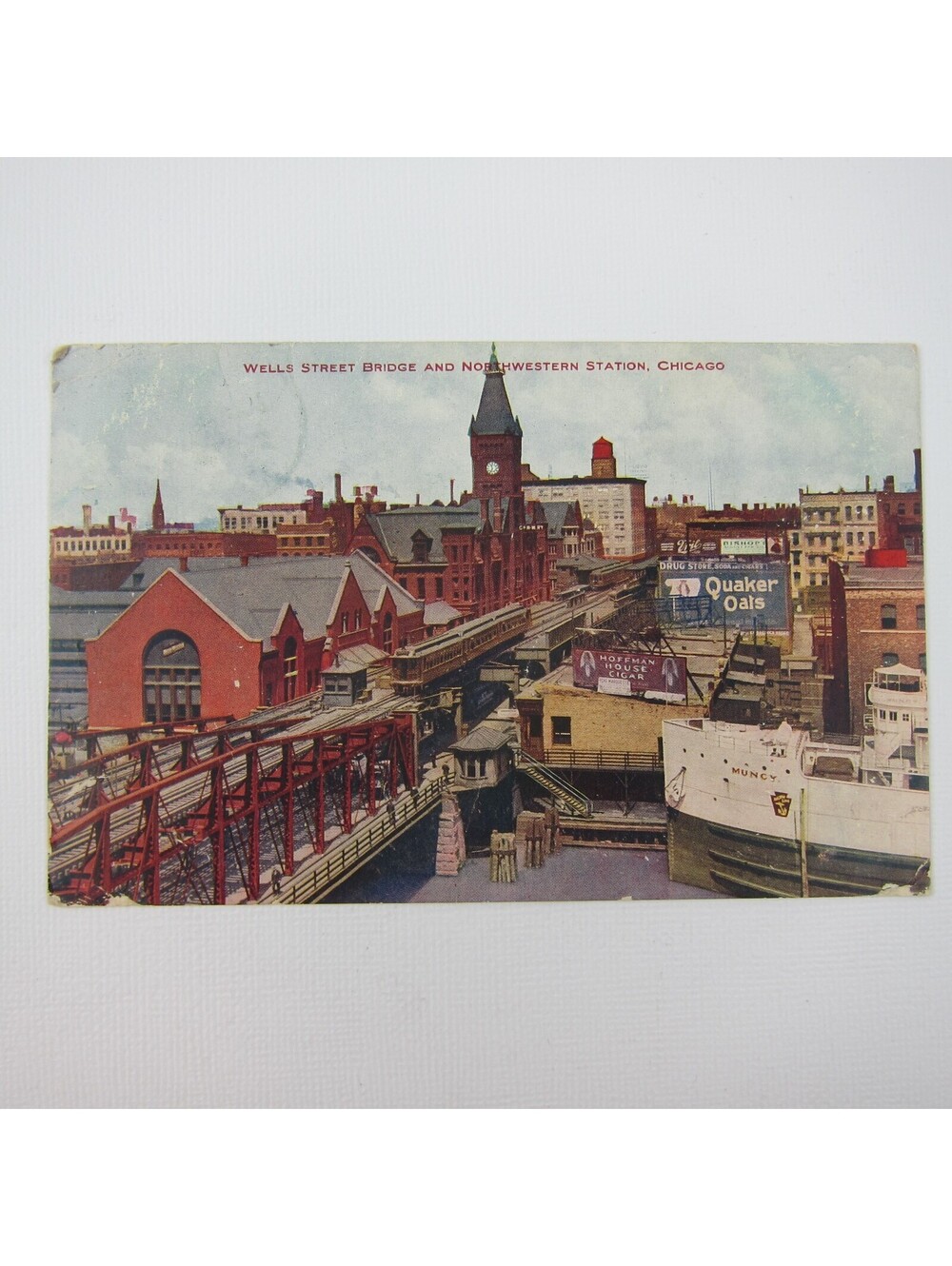 Postcard West Street Bridge & Northwestern Train Station Chicago Antique 1910